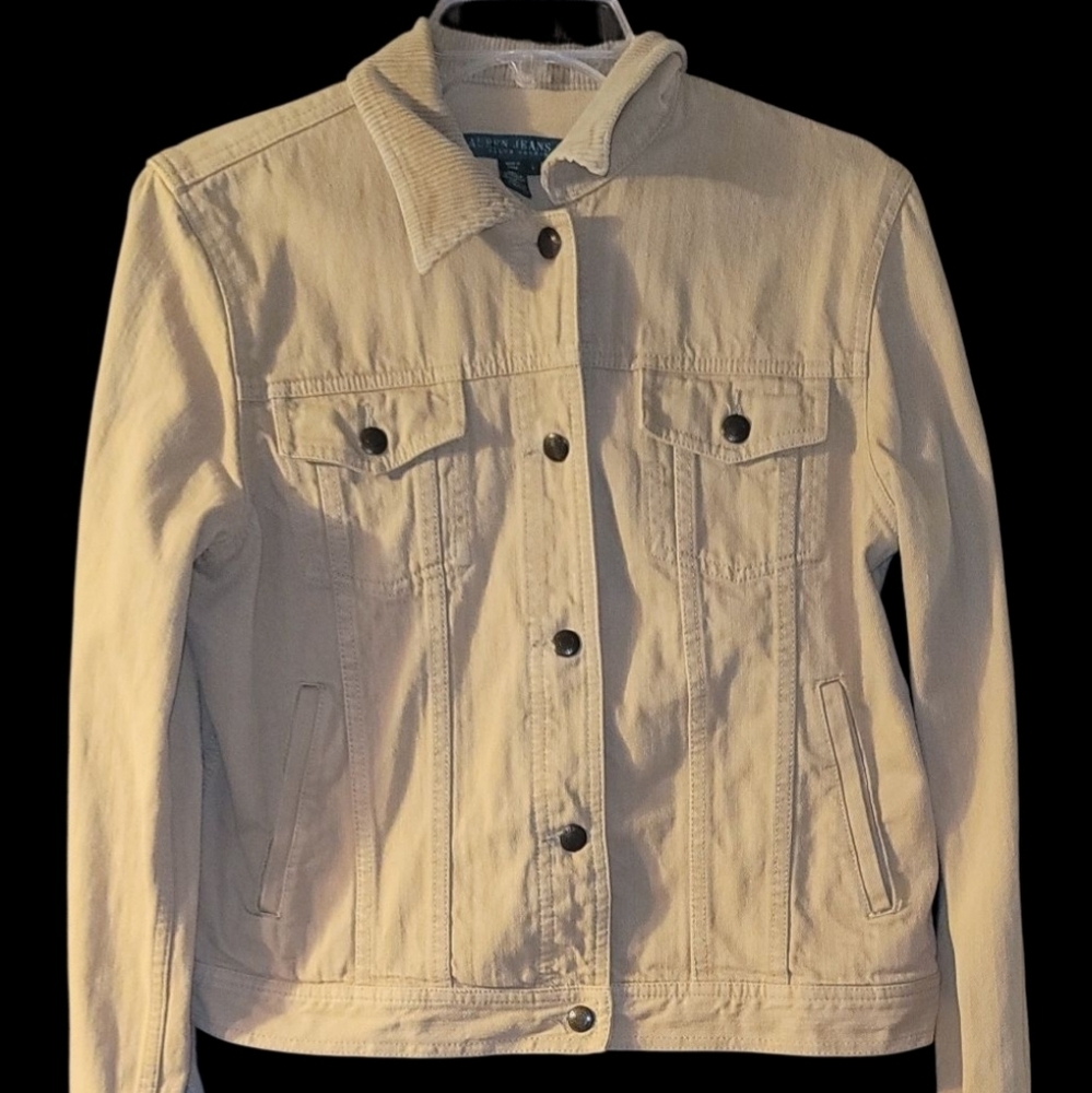 Ralph Lauren Womens Tan Denim Jacket With Corduroy Collar Large